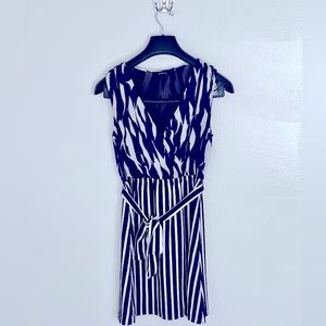 Ark & Co. Chic Women’s Small Pattern Stripe Print Dress Plunging Neck